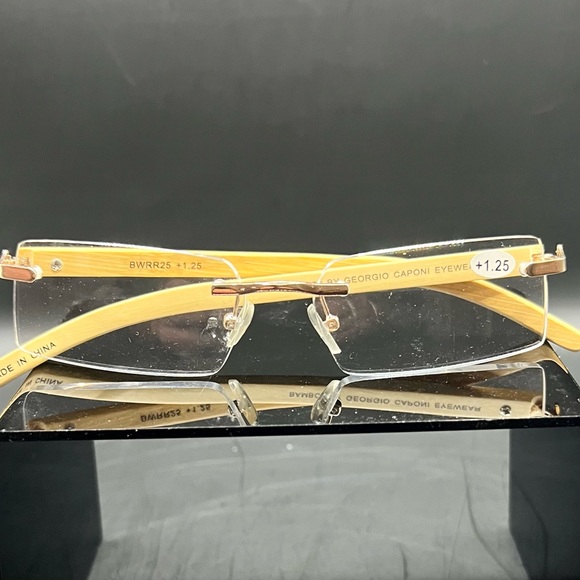 BRAND NEW Bamboo Rimless Reader Glasses by Georgio Caponi - +1.0 w/Bamboo Case - Picture 9 of 9